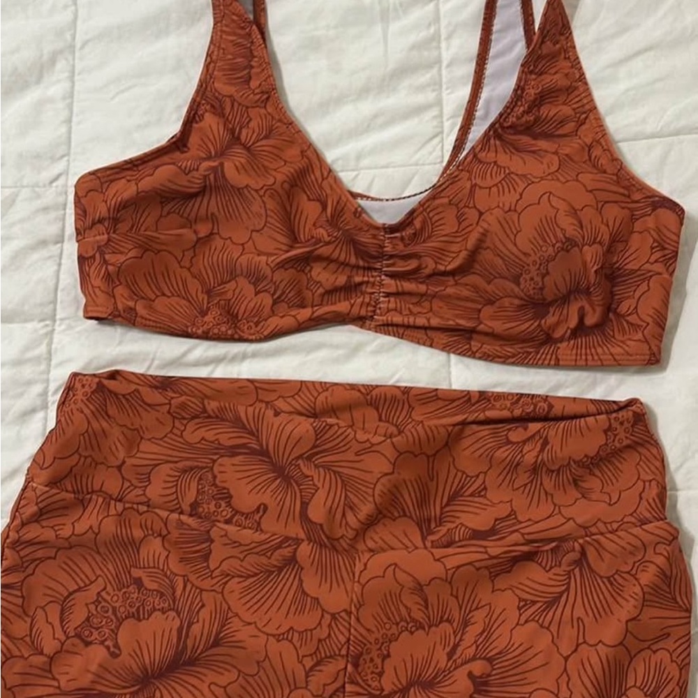 SHEIN Floral Bikini in Rust Orange